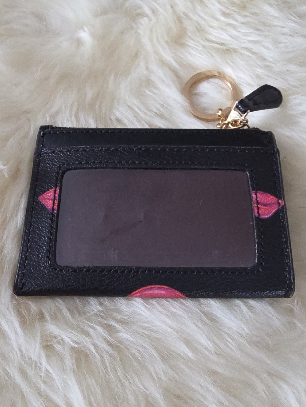 Coach Black Leather Pink Lips Mini Skinny ID Wallet & Key Ring 🖤💋🩷 - Picture 5 of 15